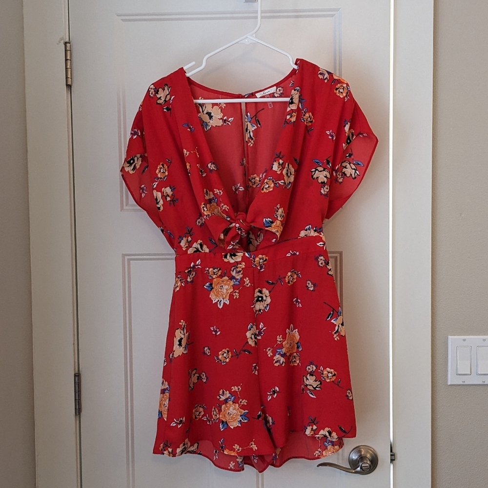 Red floral romper